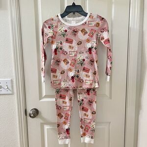 Pink Elephant Organic Cotton Love Notes 2-Pc Long John Pajamas Set Girls Size 10